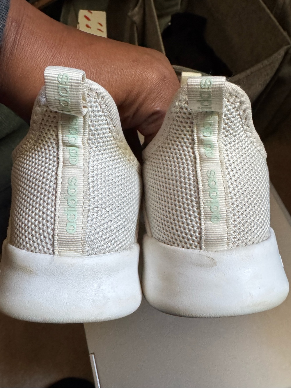 Women’s adidas cloudfoam Cream Knit Sneakers with Mint Logo Tabs